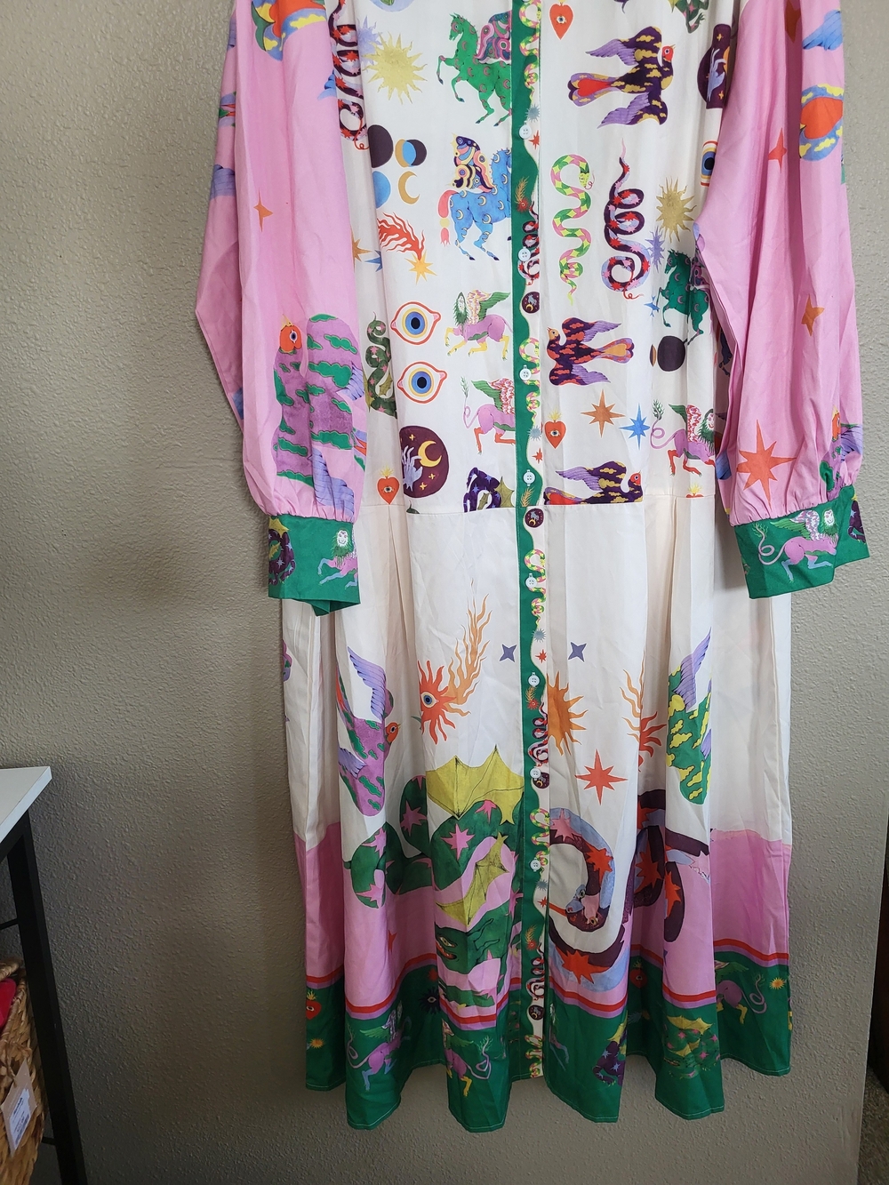 Whimsical Celestial Print Button-Front Maxi Dress - Cream & Pink 6XL - Picture 7 of 10